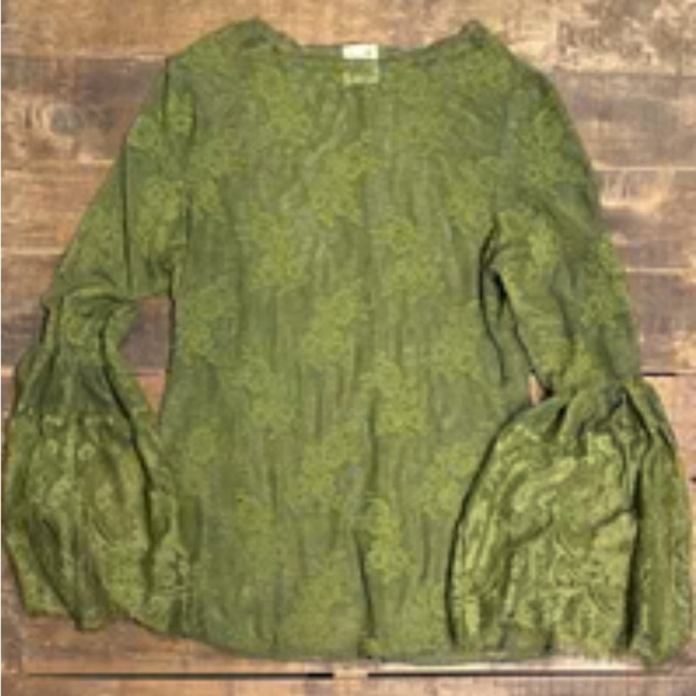 Jaded Gypsy Garden Tea Lace Mesh Top in Olive